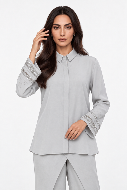 Embellished Cuff High-Low Shirt