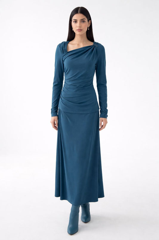 Asymmetric Gathered Maxi Skirt