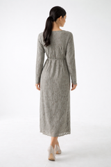 Elegant Lace Wrap Midi Dress with Asymmetrical Hem