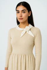 Elegant Contrast-Collar Midi Dress