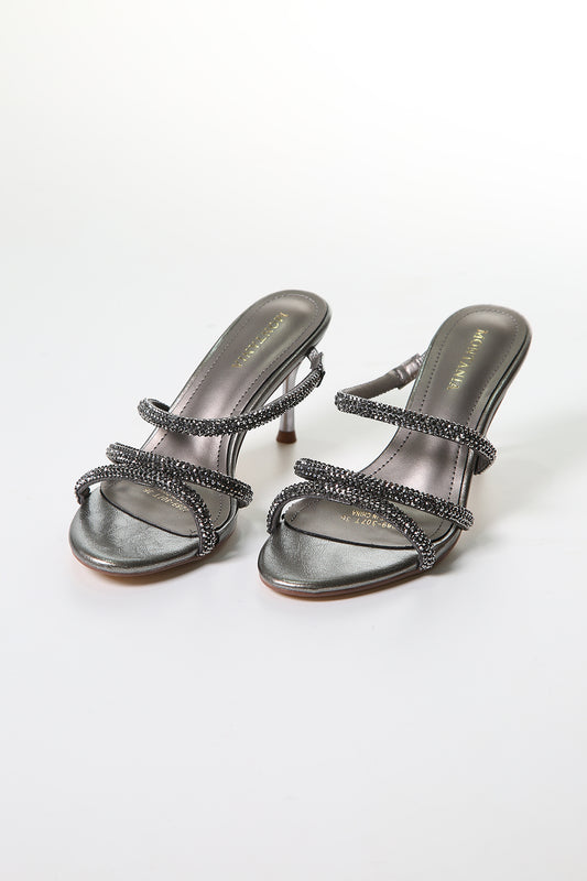 صندل نسائي سهرة بكعب رفيع وأحزمة مرصعة بالكريستال