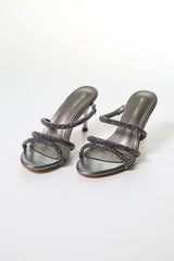 Women's Evening Heeled Sandals with Elegant Crystal Straps