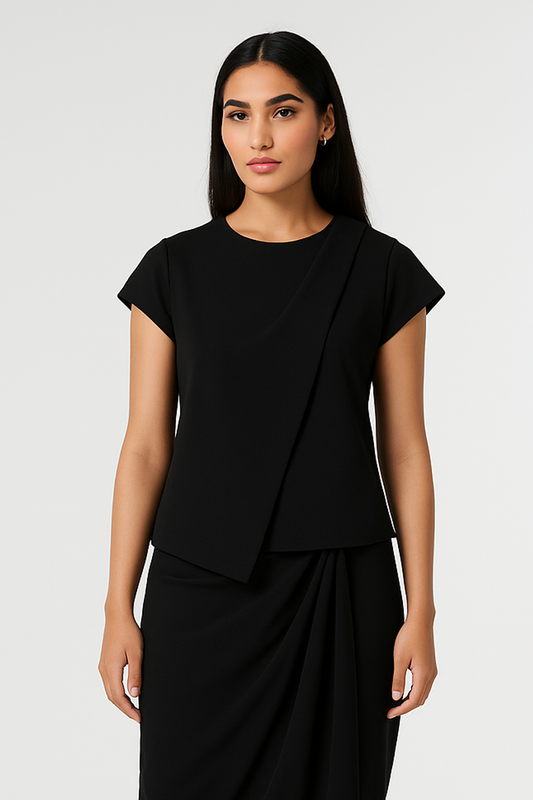 توب بأكمام كاب مع طبقة أمامية غير متماثلة