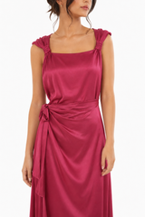 Satin Wrap-Effect Dress with Side Tie