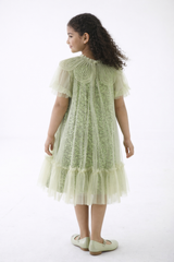 فستان بناتي أنيق مزين بالترتر والتول