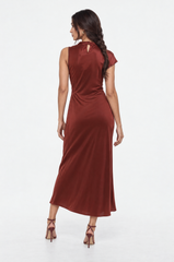 Asymmetric Draped Cowl Neck Maxi Dress