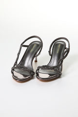 Mid-Heel Glamour Sandals with Twisted Crystal Straps