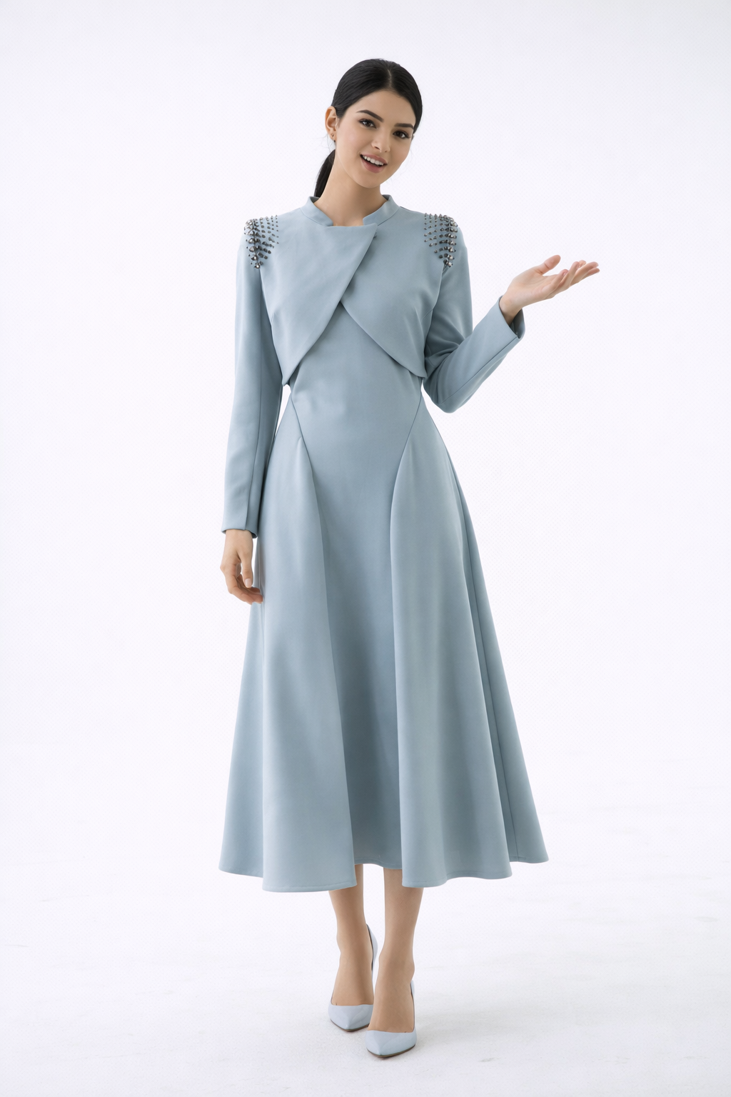 The Elara Embellished Trim Midi Dress - Montania Shop