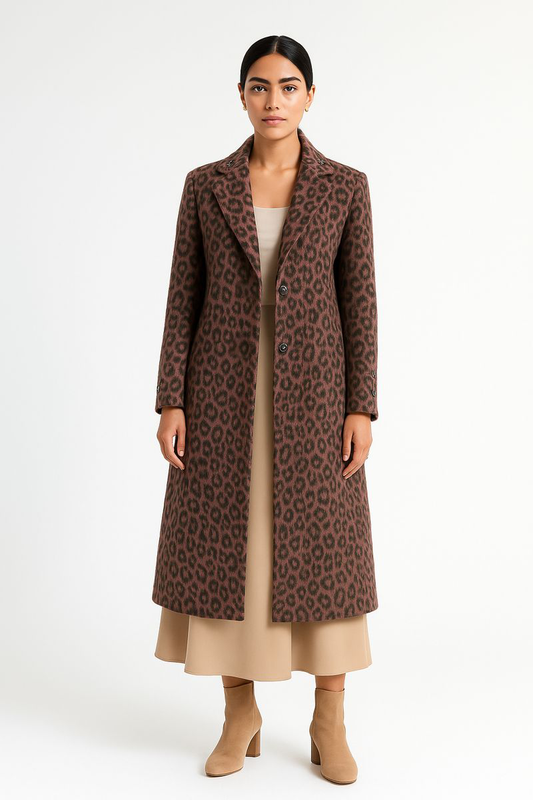 Embellished Leopard-Print Long Coat - Montania Shop