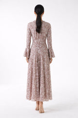 Embellished Lace Maxi Dress with Bell Cuffs