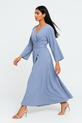 Elegant Maxi Dress with Crystal-Embellished Cuff Sleeves