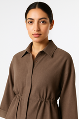 Drawstring Waist Jacket with Contrast Cuffs