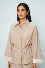 Drawstring Waist Jacket with Contrast Cuffs