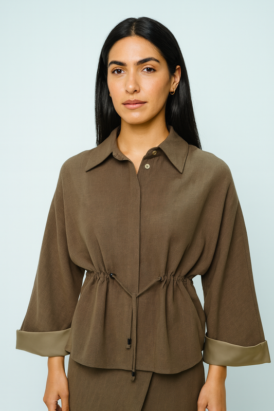 Drawstring Waist Jacket with Contrast Cuffs