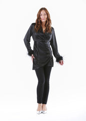 2306200-Long Sleeve Top with Feather Cuff Detail - Montania Shop