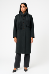 Women’s Long Coat with Matching Fringe Scarf