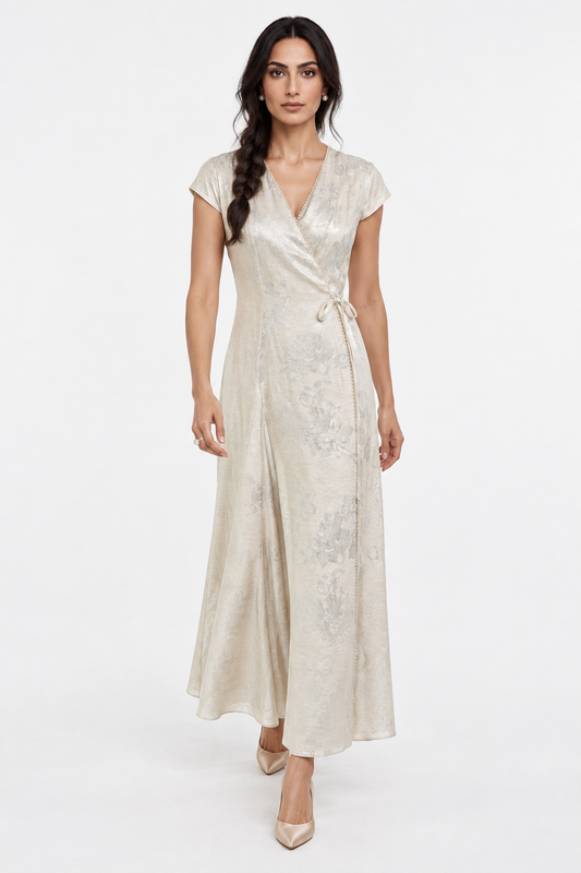 Embellished Wrap-Style Maxi Dress