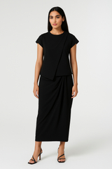 Draped Knot Midi Skirt