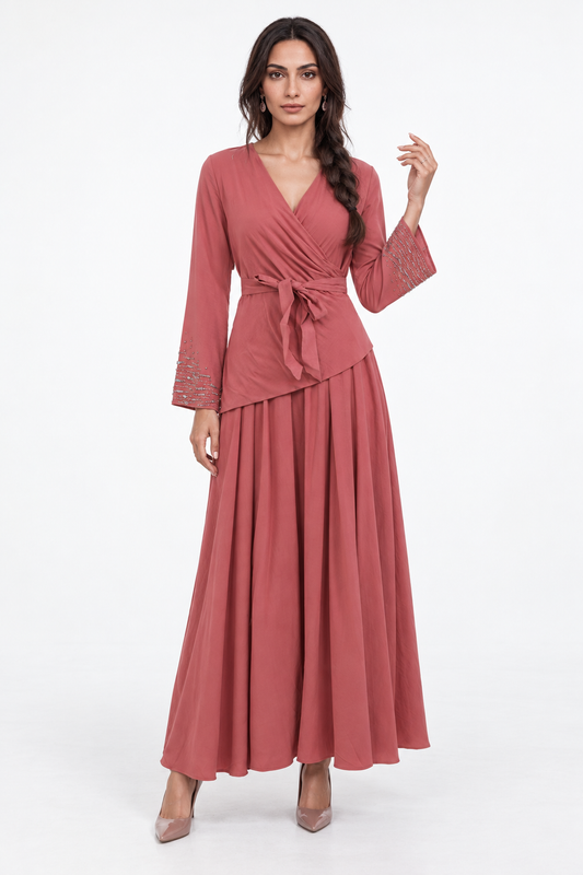 Embellished Wrap-Effect Maxi Dress
