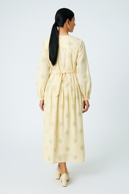 Elegant Embroidered Maxi Dress with Sequins & Belt