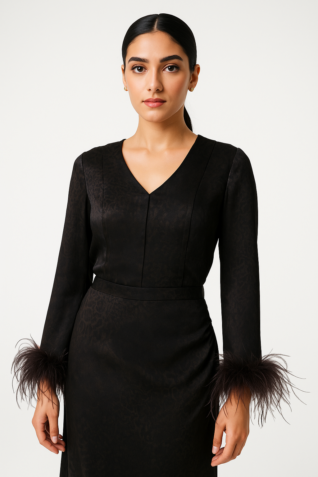 Feather-Cuff Tailored Blouse - Montania Shop