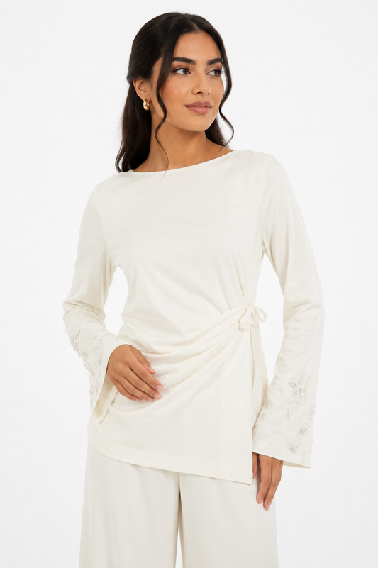 Embroidered Draped Blouse