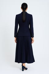 Pleated Maxi Dress with Embellished Blazer-Style Jacket