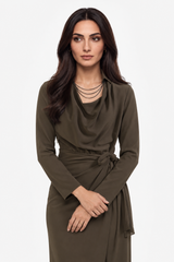 Draped Neck Wrap-Effect Maxi Dress