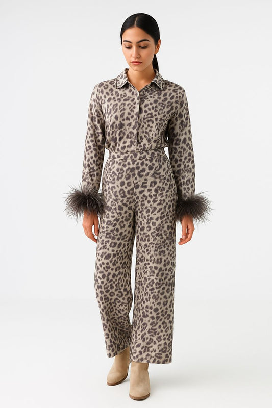 Leopard-Print Wide-Leg Pant