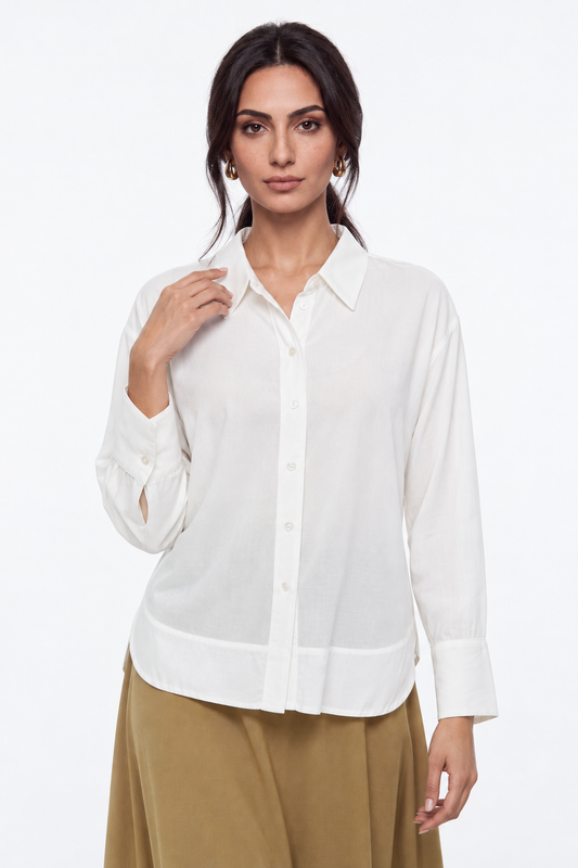 Relaxed High-Low Hem Workwear Shirt