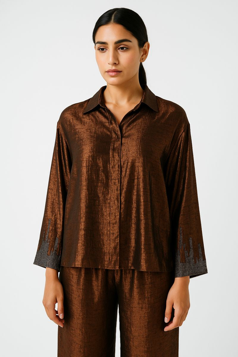 Metallic Finish Relaxed Shirt - Montania Shop