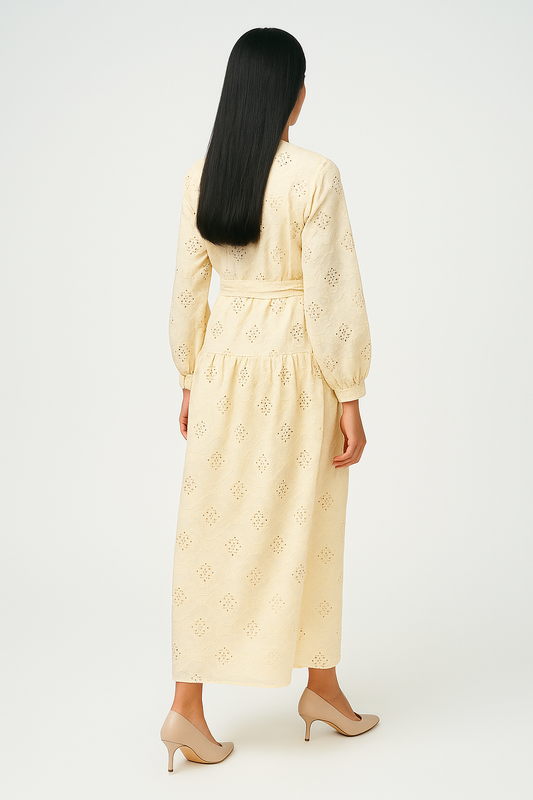 Elegant Embroidered Maxi Dress with Sequins & Belt