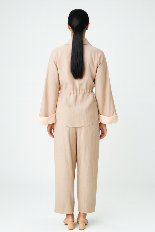 Drawstring Waist Jacket with Contrast Cuffs