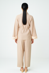 Drawstring Waist Jacket with Contrast Cuffs