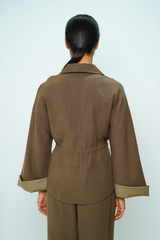 Drawstring Waist Jacket with Contrast Cuffs