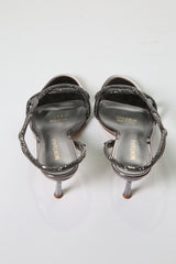 Mid-Heel Glamour Sandals with Twisted Crystal Straps