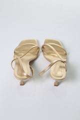 Metallic Gold Strap Sandals – Minimalist Mid Heel Elegance