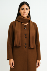Women’s Long Coat with Matching Fringe Scarf