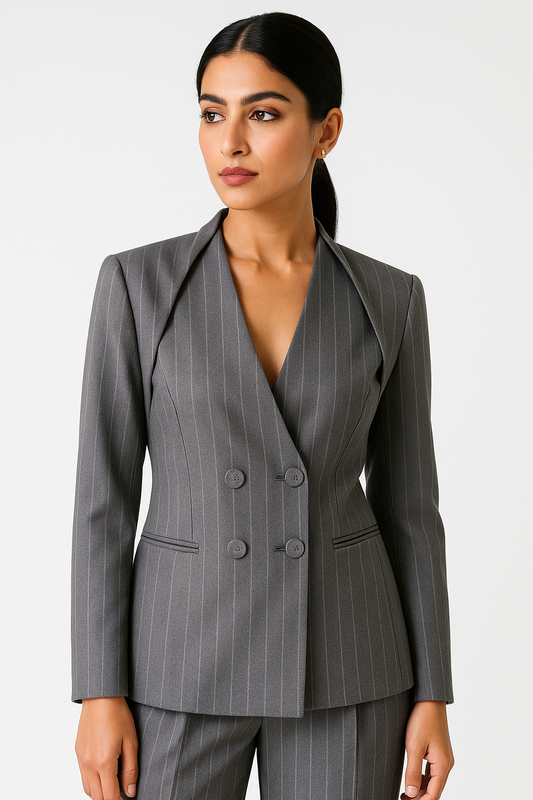 Pinstripe Double-Breasted Tailored Jacket