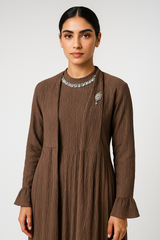 Textured 2-Piece Maxi Set (Sleeveless Dress + Mixed-Fabric Cardigan)