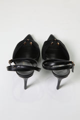 Ruched Satin Heels with Metal Ring – Elegant Open-Toe Sandals