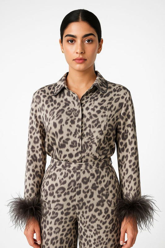 Leopard-Print High–Low Shirt - Montania Shop