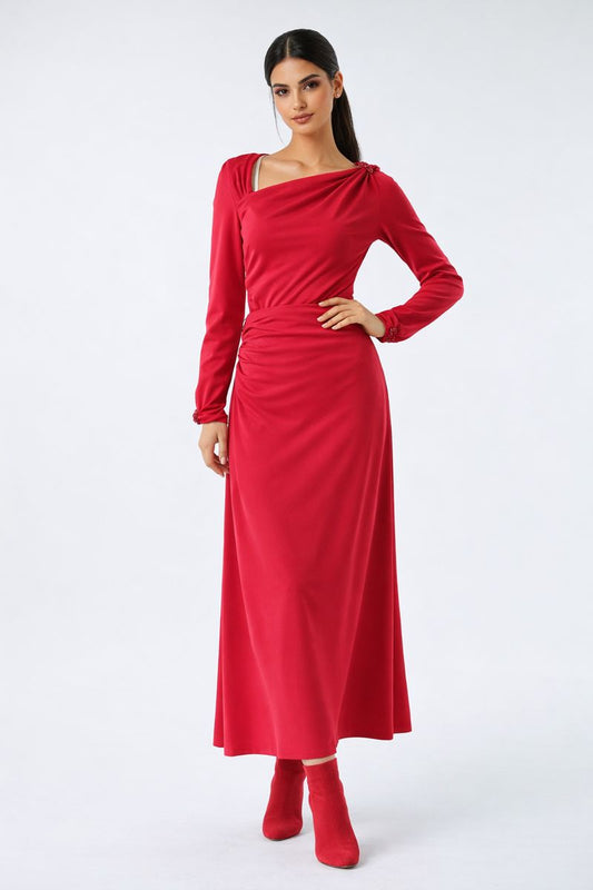 Asymmetric Gathered Maxi Skirt