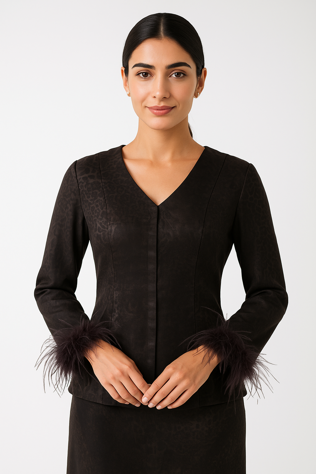 Feather-Cuff Tailored Blouse - Montania Shop