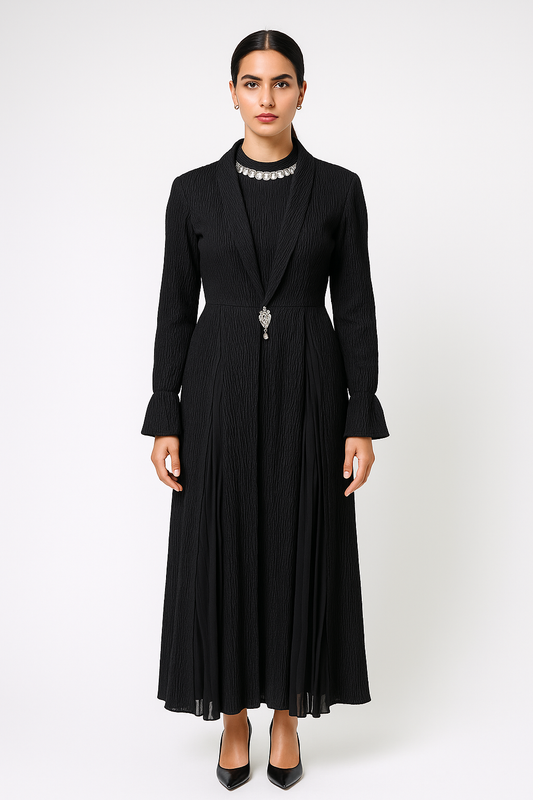 Textured 2-Piece Maxi Set (Sleeveless Dress + Mixed-Fabric Cardigan)