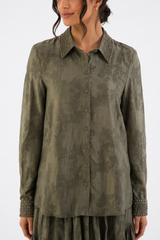 Embellished Collar Floral Textured Shirt