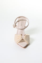 Ruched Satin Heels with Metal Ring – Elegant Open-Toe Sandals