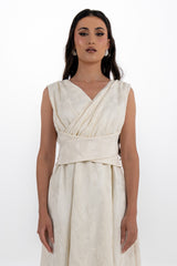 فستان ميدي بدون أكمام من قماش البروكيد