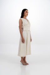 فستان ميدي بدون أكمام من قماش البروكيد