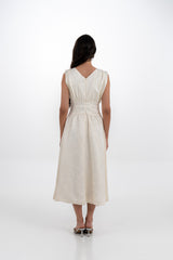 فستان ميدي بدون أكمام من قماش البروكيد